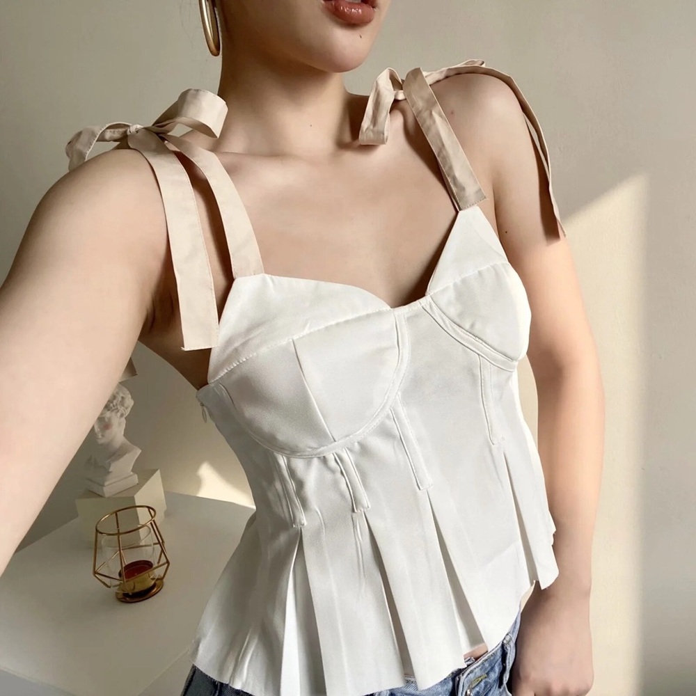 Pleated Ribbon Strap Top - Picture 2 of 9